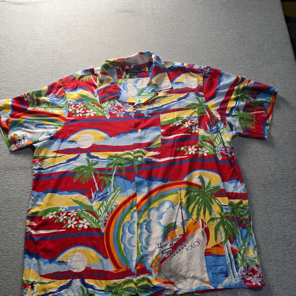 Polo Ralph Lauren Hawaiian Shirt Mens XXL Tropical Sailboat Rainbow Classic Fit
